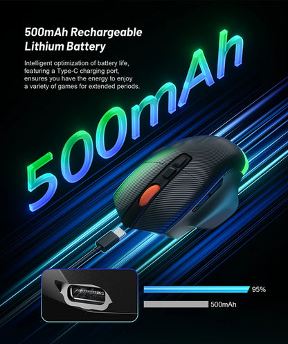 Wireless Game Mouse 12800DPI 1000Hz BT/2.4G/Wired 7 Buttons Macro Mouse for E-sports Ergonomic Design RGB Backlit