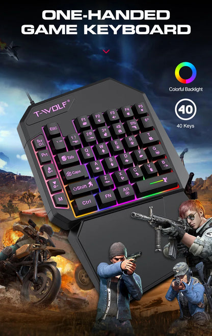2 IN 1 Set USB Wired One Hand Mobile Gaming Keyboard And Mouse Combos