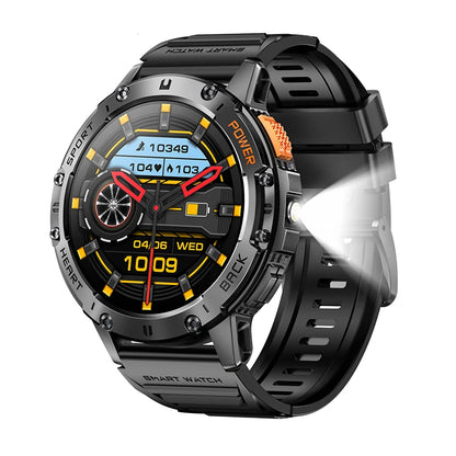 For Android ios New AMOLED Smart Watch Men with Flashlight Sports Waterproof Fitness Tracker Bluetooth Call Smartwatch Man+Box