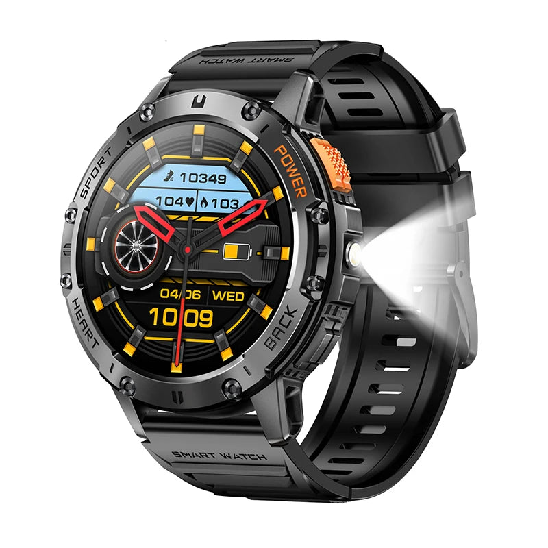 LIGE New AMOLED Smart Watch Men with Flashlight Sports Waterproof Fitness Tracker Bluetooth Call Smartwatch Man For Android ios