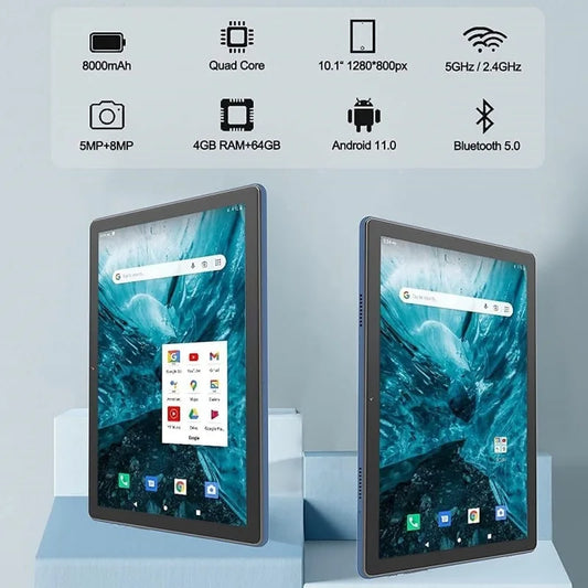 Android 11 Tablet PC 10.1 INCH 4GB RAM 64GB ROM  MX2 A133 Quad-Core 64-Bit Dual Camera 1280 x 800 pixels  Type-C USB WIFI