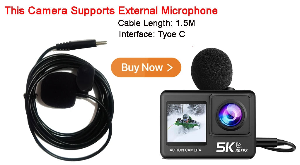 Action Camera 5K 4K60FPS 50MP 2.0 Touch EIS Pre-Record Wireless Mic Wi-Fi 170D DVR Webcam Waterproof 30M 5X Zoom Sports Camera
