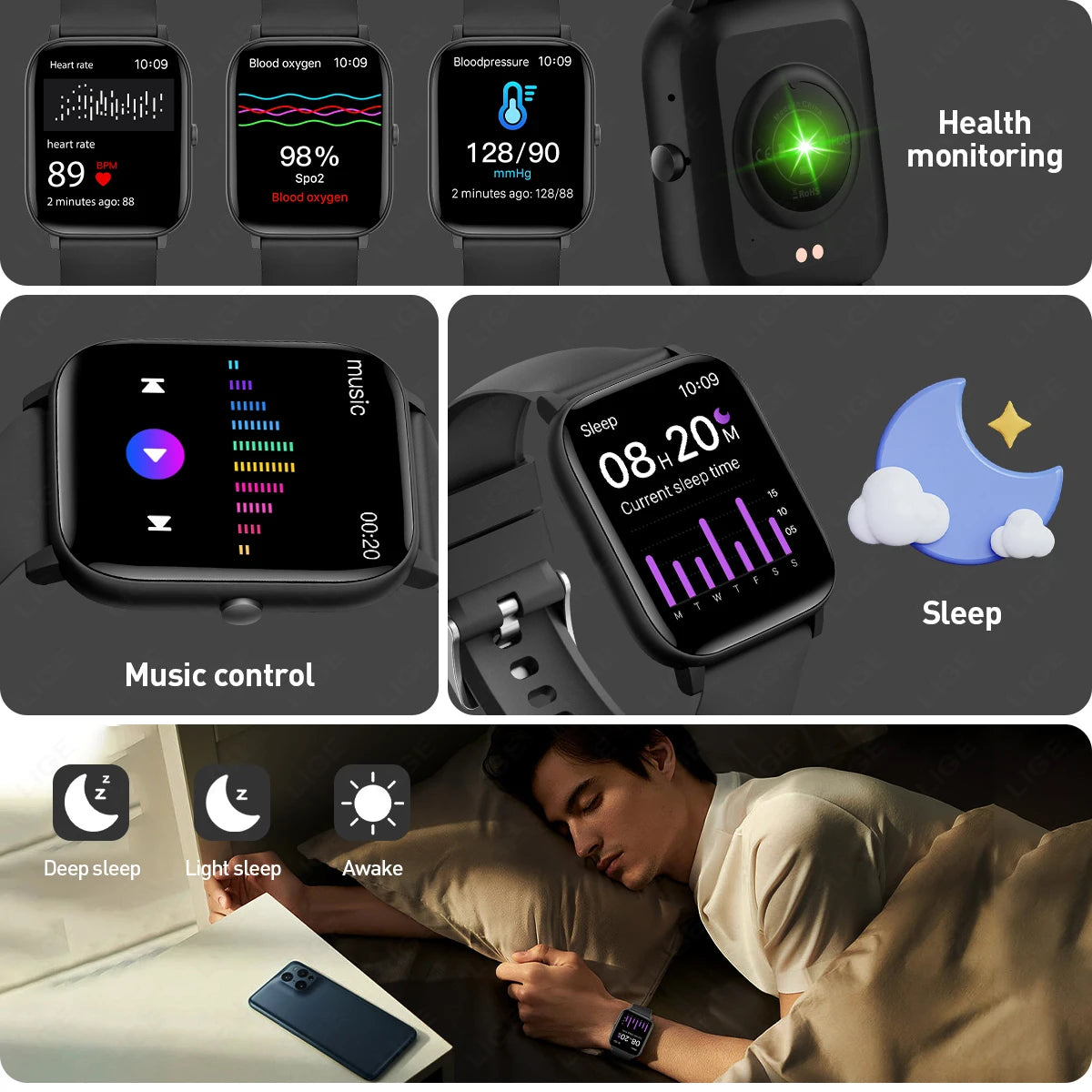 LIGE 2025 Smart Watch Men 1.85'' Screen Lady Gift Sports Fitness Watches Bluetooth Calling Digital Wristwatch For Android Phone