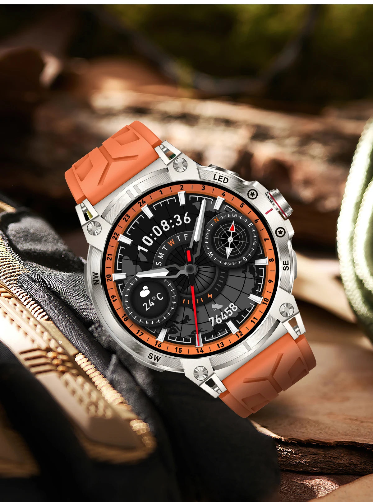 New Military Smart Watch Men 760mAh Large Battery LED Flashlight Compass 1.8"HD Screen Heart rate Waterproof BT Call Smartwatch