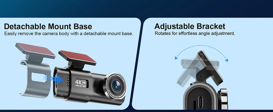 Dash Cam Front and Rear, 4K+1080P WDR Dash Camera for Cars,Built-in WiFi Car Camera with GPS Track,G-Sensor, Super Night Vision