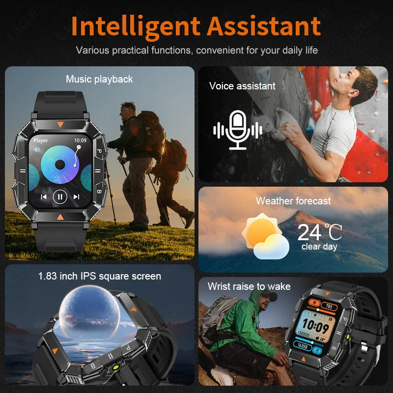 New Outdoor Rugged Military GPS Sports Track Smartｗatches Men's Waterproof Bluetooth Call Voice Assistant Heart Rate Smart Watch
