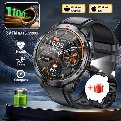 GPS Outdoor Sports Smartwatches 1100mAh Battery Compass Men's LED Lights 5ATM Waterproof Watch Bluetooth Call Smart Watch