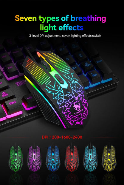 Five-piece Gaming Combo 104 Keys Keyboard 4-color Breathing Light Mouse 3.5mm Gaming Headset Gaming Speaker Anti-slip Mouse Pad