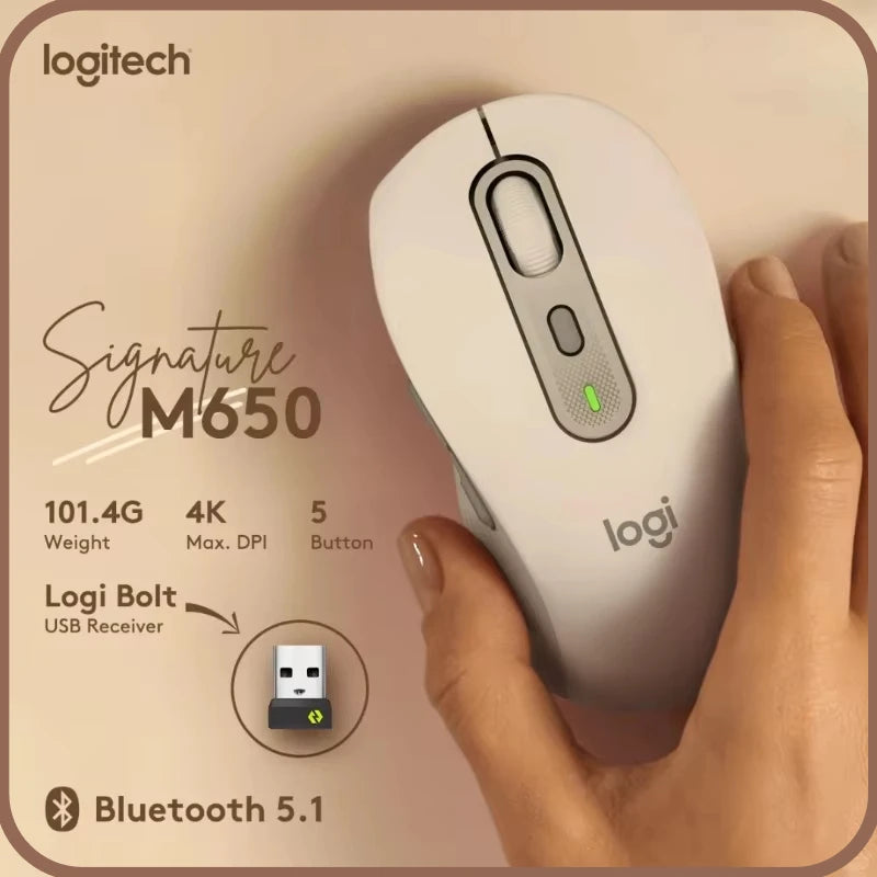 Wireless Logitech M650/650L - Large Size, 24-Month Battery, Ideal for Office Work & Home Use