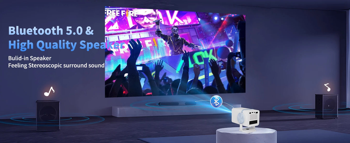 DESS Mini Projector Outdoor Portable Powered By Power Bank 4K Decoding Native 720P WiFi 6 BT 5.0 180°Rotatable Movie Projector