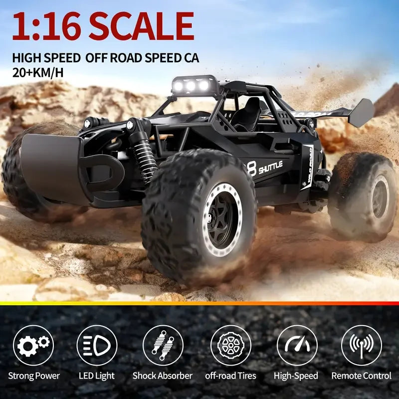 Rc Cars 1:16 2WD Off-Road RC Truck All Terrain 2.4G Electric RC Car High Speed 20KM/H Remote Control Car with LED Lights Kid Toy