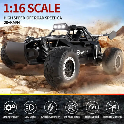 Rc Cars 1:16 2WD Off-Road RC Truck All Terrain 2.4G Electric RC Car High Speed 20KM/H Remote Control Car with LED Lights Kid Toy