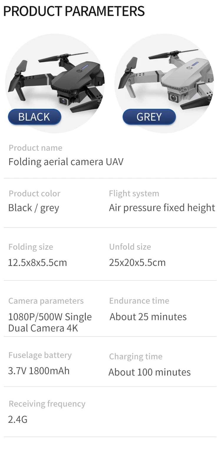 MHD E88 Dual Camera Drone Aerial Photography Professional High-definition Quadcopter Outdoor Flying Toy Beginner Drone Kids Gift