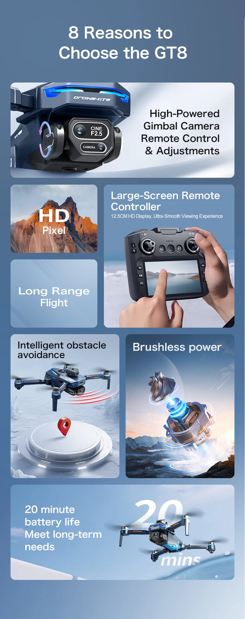 GT8 Drone 6K HD Camera Obstacle Avoidance Aerial Photography Brushless Drone with Screen Foldable RC Drone  four-axis Drone