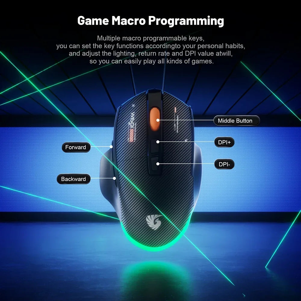 Wireless Game Mouse 12800DPI 1000Hz BT/2.4G/Wired 7 Buttons Macro Mouse for E-sports Ergonomic Design RGB Backlit