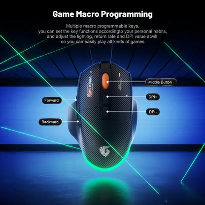 Wireless Game Mouse 12800DPI 1000Hz BT/2.4G/Wired 7 Buttons Macro Mouse for E-sports Ergonomic Design RGB Backlit