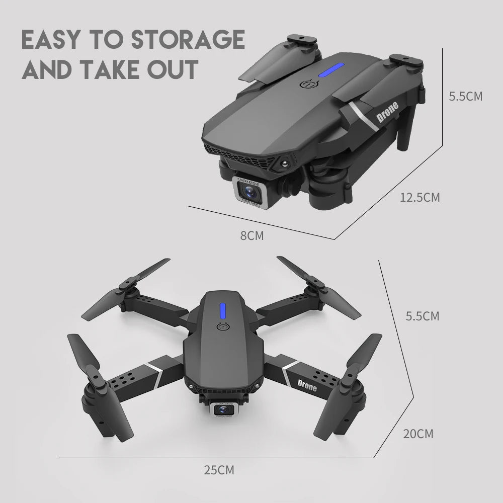 Professional Drone E88 4K Wide-Angle HD 1080P Camera WiFi FPV Height Hold Foldable RC Drone Quadrotor Helicopter Children's Toys