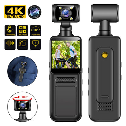 4K HD Action Camera 180 Rotatable Vlog WiFi Mini Sports Wearable Camera Infrared Night Vision Sports DV Bicycle Driver