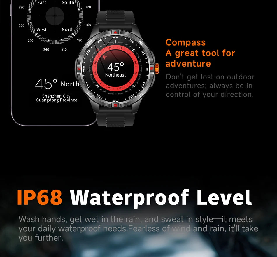 GPS Outdoor 1000mAh Battery Smartwatches Men 100+ Sports Mode Compass Heart Rate 3ATM Waterproof Bluetooth Call Smart Watch