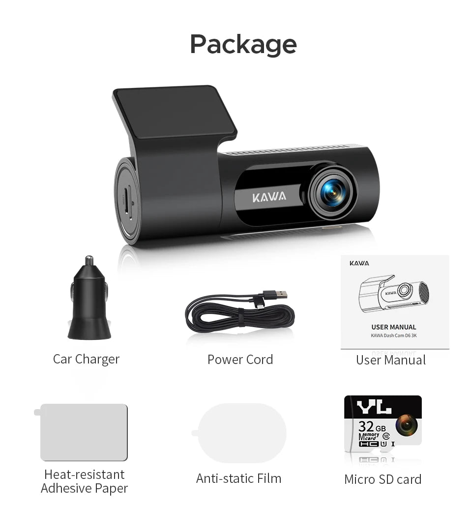 Dash cam KAWA D6 3K Video Recorder Car Dash Camera for AUTO, Car DVR Voice Control,Night Vision Dashcam 2025 New