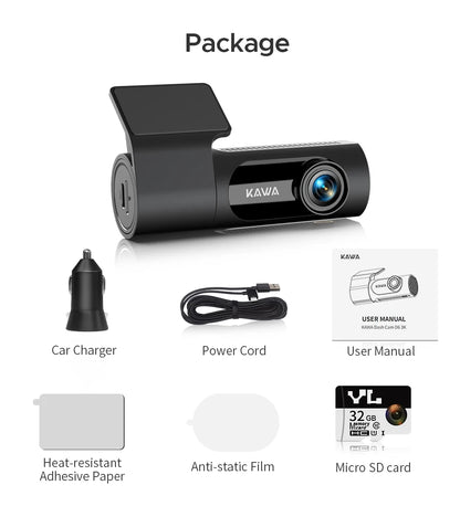 Dash cam KAWA D6 3K Video Recorder Car Dash Camera for AUTO, Car DVR Voice Control,Night Vision Dashcam 2025 New