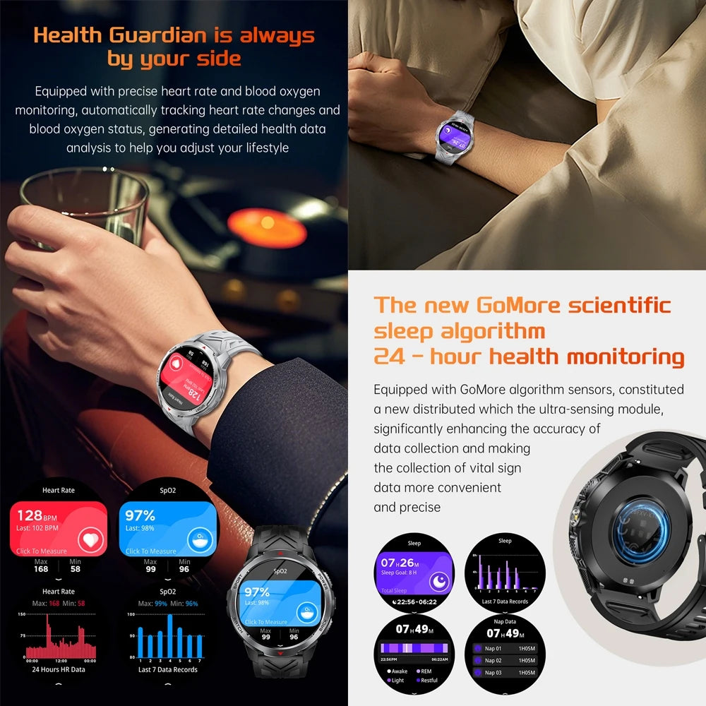 GPS Outdoor Sports Smartwatches 1100mAh Battery Compass Men's LED Lights 5ATM Waterproof Watch Bluetooth Call Smart Watch