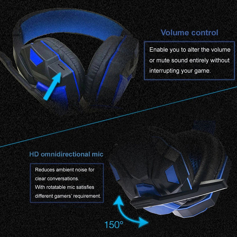 Gaming Headset With Mic Stereo Earphones Deep Bass Headphones Video Game Noise Cancelling with Microphone for PC
