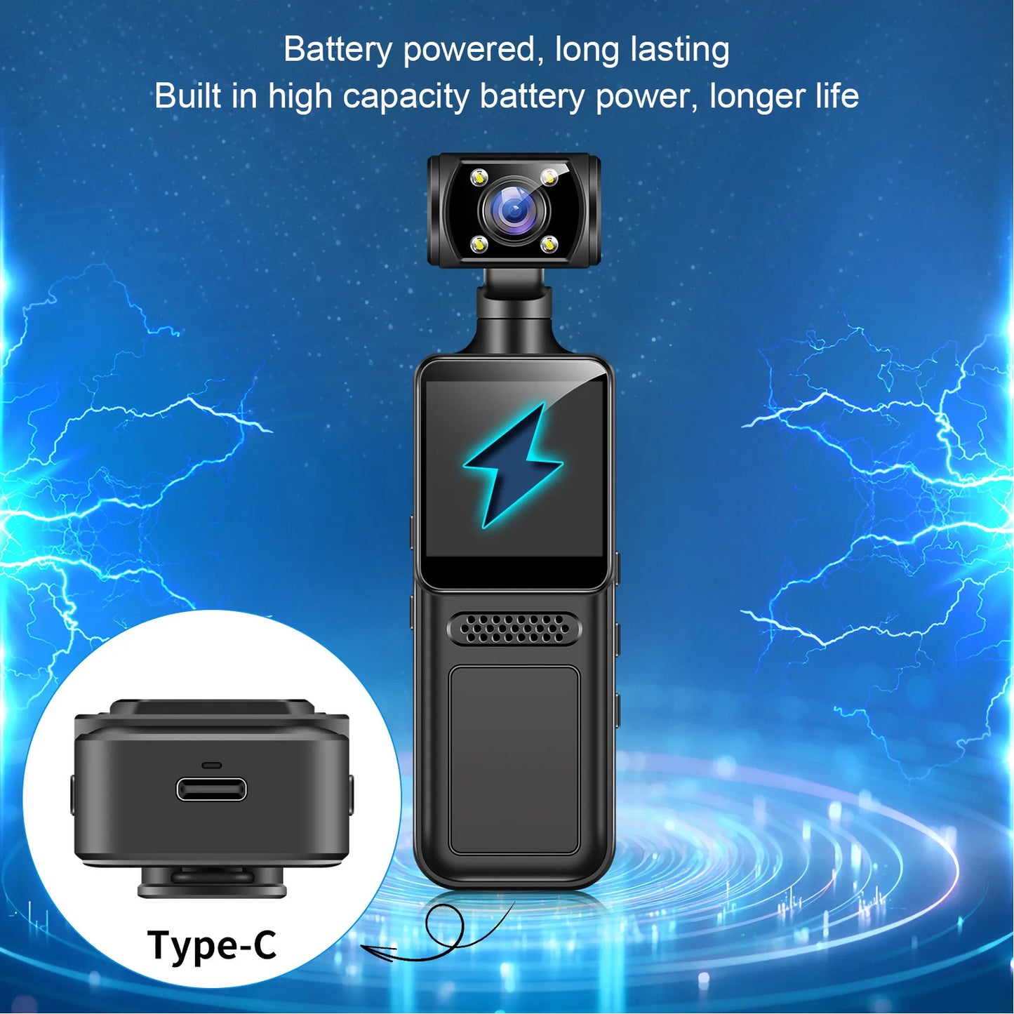 Handheld Sports Camera 1.3 Inch Screen LED Light 180 Degree Rotating Lens Action Camera WiFi 135 Degree Wide Angle for Travel