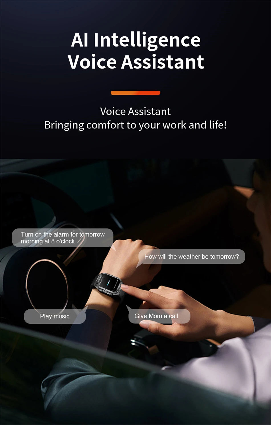 LIGE 1.91-inch Screen Men Smart Watch Led Lighting IP68 Waterproof Watch Outdoor Sport Health Monitor Smartwatch For Android IOS