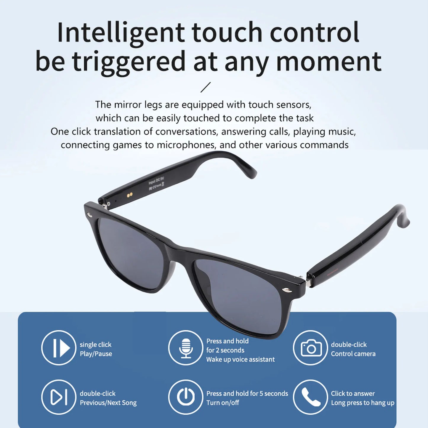 Smart Glasses Music Sunglasses Smart Sunglasses IP65 Water Proof Bluetooth 5.4 Sunglasses Noise Cancelling Built in Mic Speaker