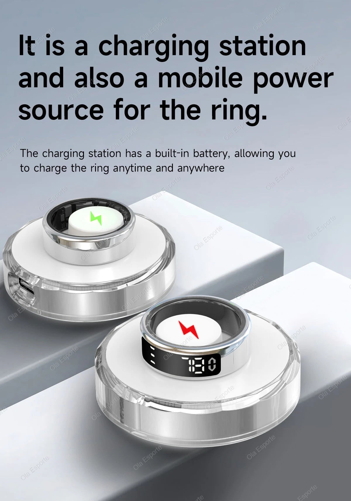 Smart Ring with Wireless Charging for Men Women LED Display Screen Health Sleep Monitor 5ATM Waterproof Multi-sport Mode Rings