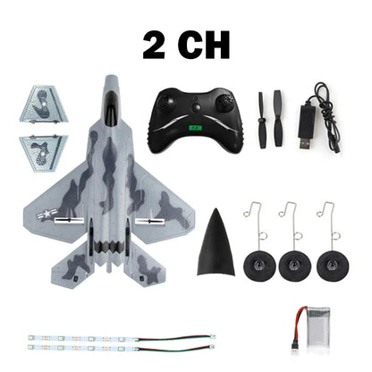 Foam RC Aircraft F22 Fighter Raptor Series FX-822 With Light 2.4Ghz 2CH Foam Drone Ready To Fly Airplane Toy Boy