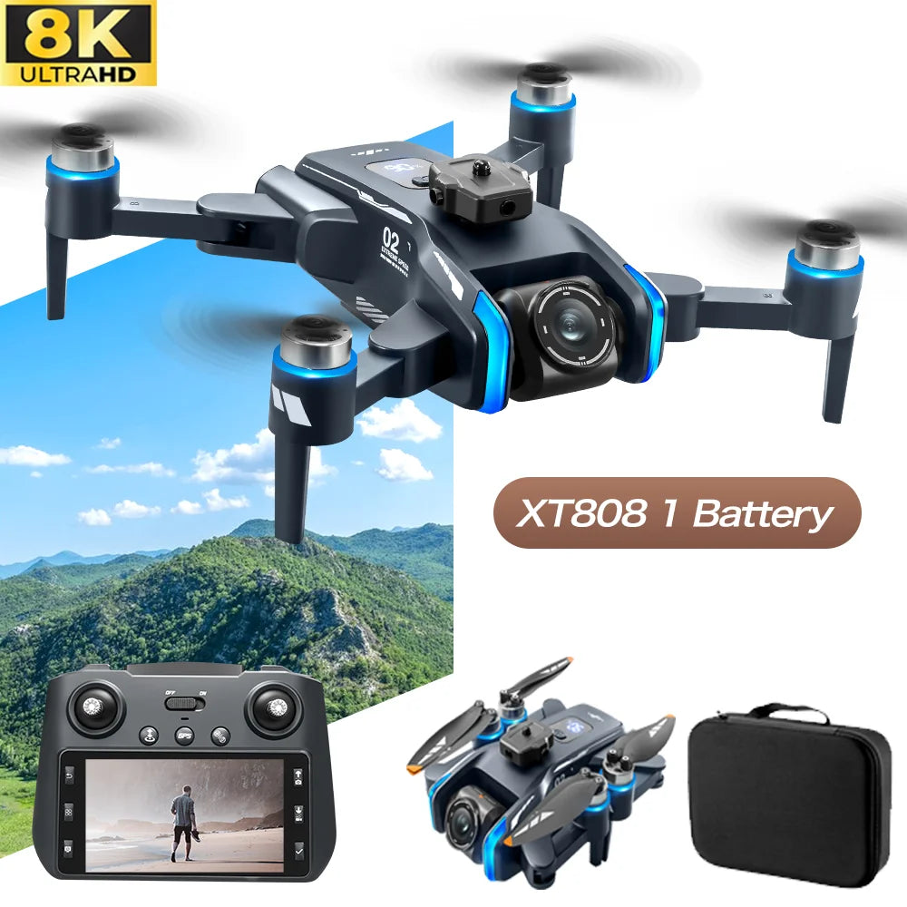 NEW XT808 4.5-Inch Larges Screen Control Drones 8K Professional HD Dual Cameras Brushless Obstacle Avoidances Foldable Quadcopte