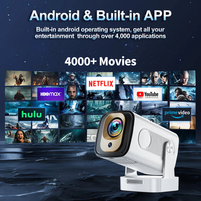 Mini Projector 4K Native HD 1080P Wifi6 Cinema Portable Projetor Built-in APP & Android System suitable for Home/Outdoor/Office