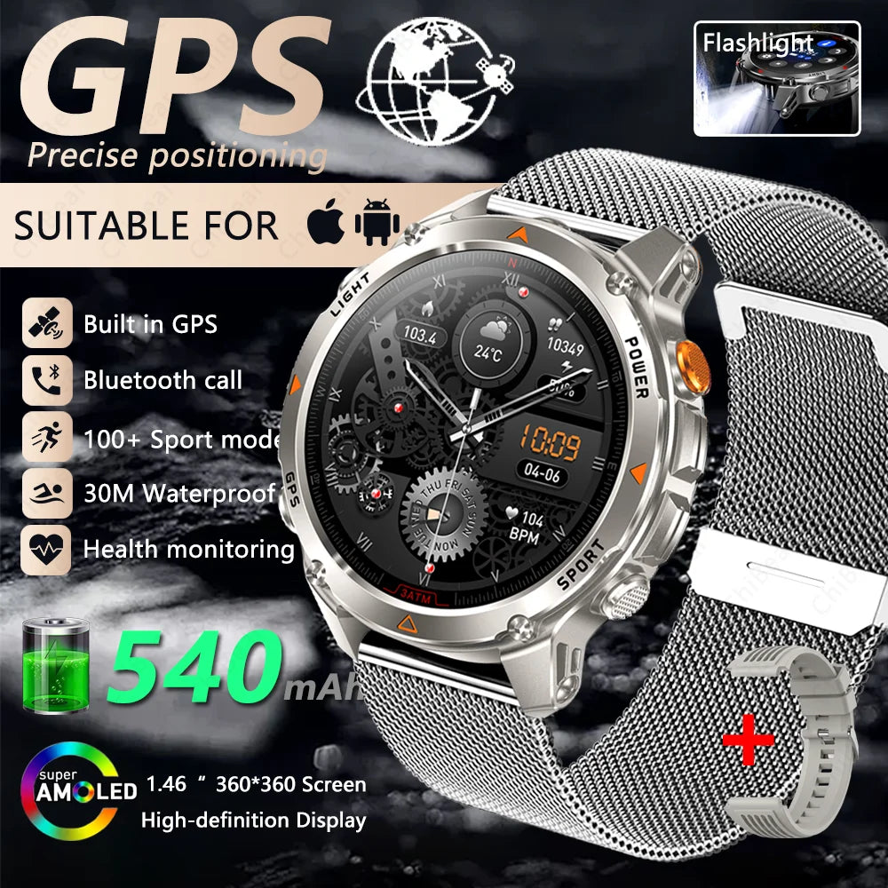 Built-in GPS Positioning Smart Watch Men 1.46 Inch HD Screen Compass 100+ Sport Mode 30M Waterproof Bluetooth Call Smartwatch
