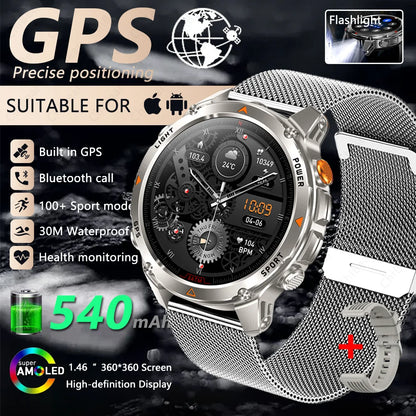 Built-in GPS Positioning Smart Watch Men 1.46 Inch HD Screen Compass 100+ Sport Mode 30M Waterproof Bluetooth Call Smartwatch