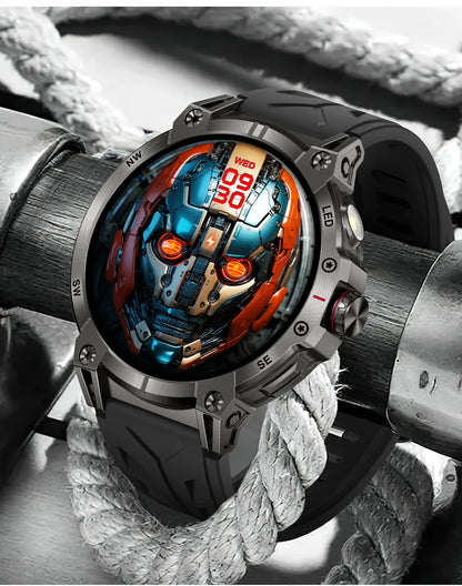 New Military Smart Watch Men 760mAh Large Battery LED Flashlight Compass 1.8"HD Screen Heart rate Waterproof BT Call Smartwatch