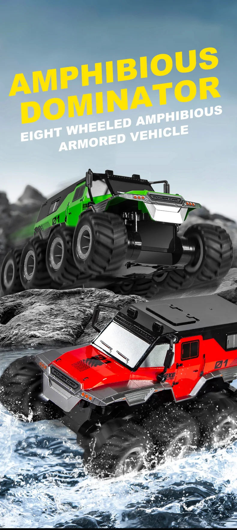 JJRC 8x8 2.4G Remote Control Car 8wd Off-road Amphibious Stunt Vehicle 8-Wheel Speed Racing Truck Waterproof Crawler Toys