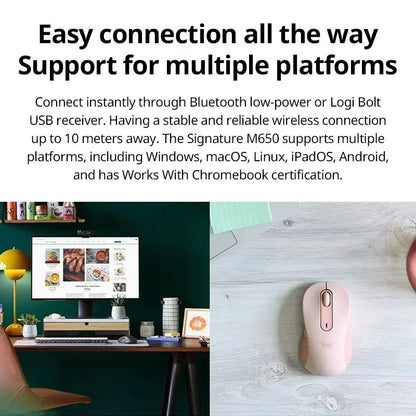 Wireless Logitech M650/650L - Large Size, 24-Month Battery, Ideal for Office Work & Home Use