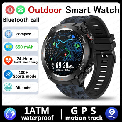 For Huawei Xiaomi GPS Outdoor Military Smart Watch Men 5ATM Waterproof Compass Altitude Monitor Watch 650mAh BT Call Smartwatch