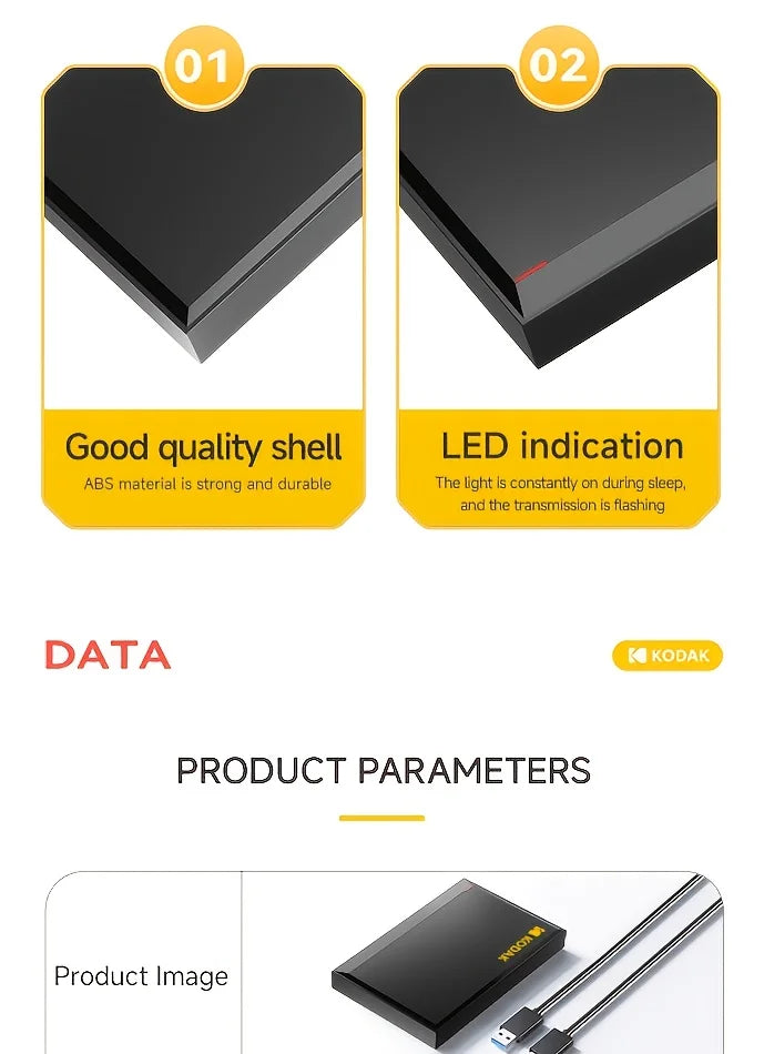 KODAK, P190, Portable HDD mechanical mobile disk, 500GB/1Tb/2Tb, portable gaming hard drive storage, suitable for PC, electronic