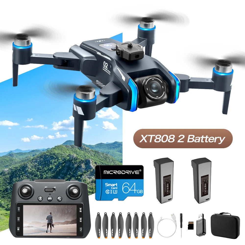 XT808 Drone 4K Professional 8K Camera with 5G WiFi FPV Dron Screen Remote Control Brushless Obstacle Avoidance  RC Quadcopter