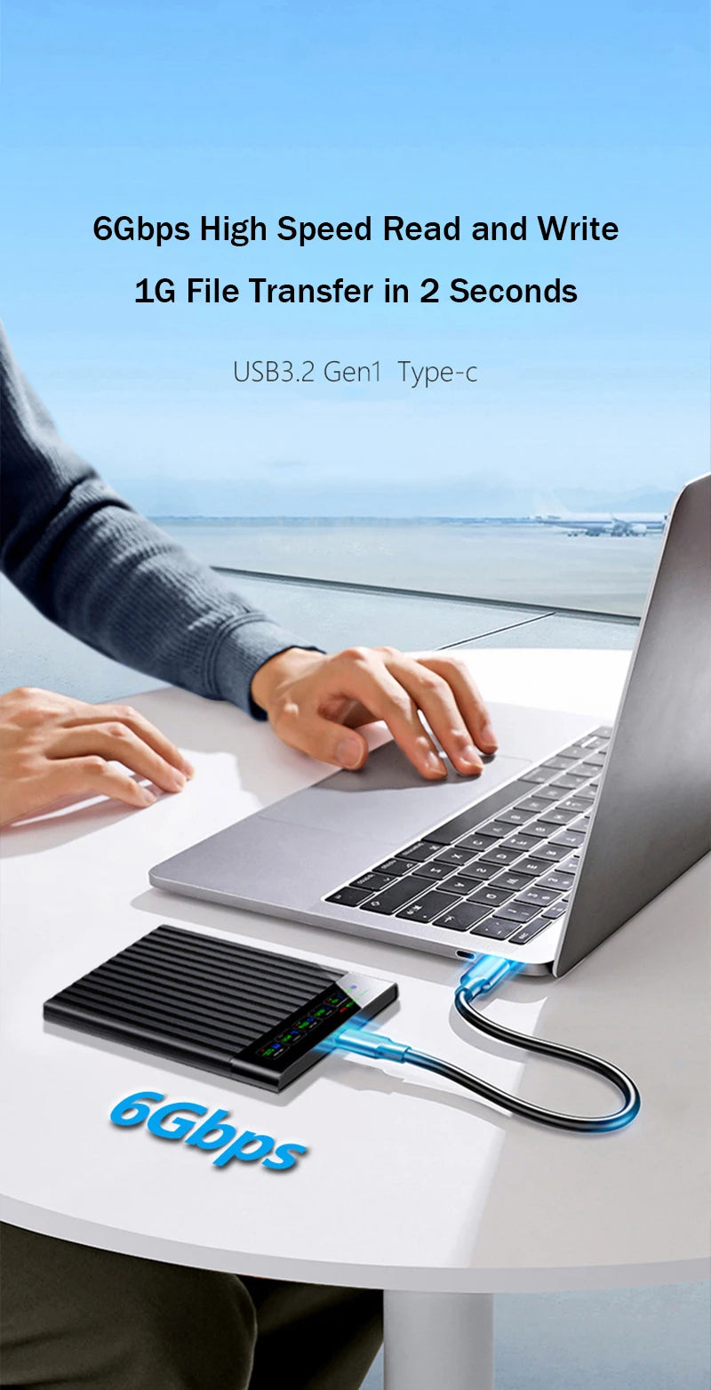Portable  SATA To Type-C Hard Drive Chassis Intelligent Digital Display Adapter 2.5 Inch 6Gbps External HDD Case for PC Laptop