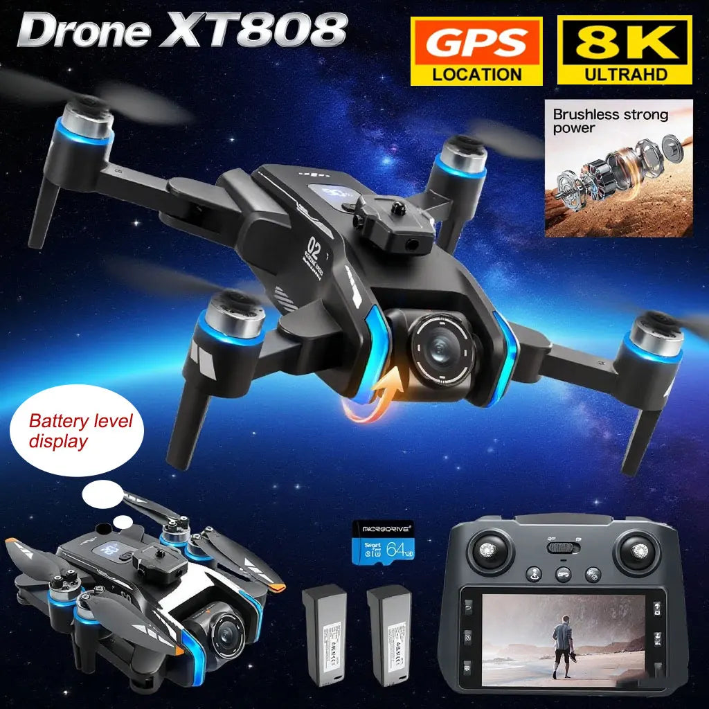 XT808 Drone 4K Professional 8K Camera with 5G WiFi FPV Dron Screen Remote Control Brushless Obstacle Avoidance  RC Quadcopter