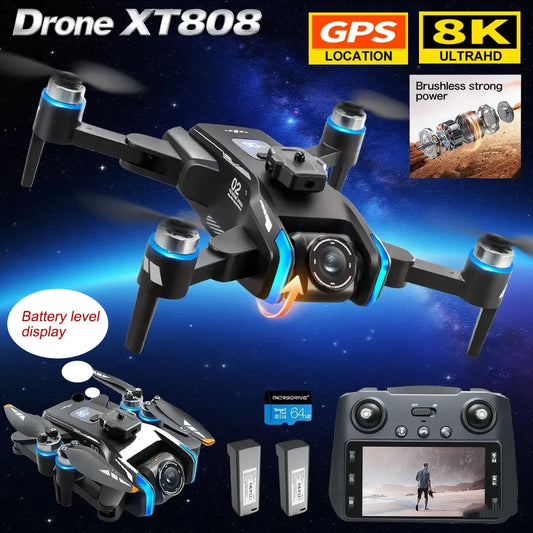XT808 Drone 4K Professional 8K Camera with 5G WiFi FPV Dron Screen Remote Control Brushless Obstacle Avoidance  RC Quadcopter