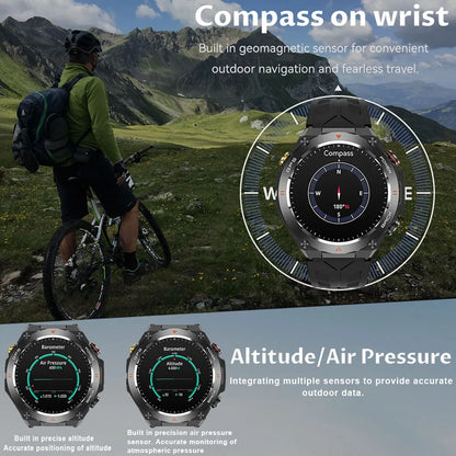 For Huawei Xiaomi GPS Outdoor Military Smart Watch Men 5ATM Waterproof Compass Altitude Monitor Watch 650mAh BT Call Smartwatch