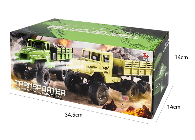 1/16 2.4G Aluminum Alloy RC Truck Six Wheel Military Edition with LED Lights Outdoor Remote Control Cars Toys Gift for Children