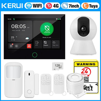 KERUI G70 4G Alarm Security System 7-inch Large IPS Touch Screen Home Alarm for House Security Protection Alexa Tuya Smart APP