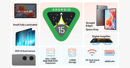 Teclast P30T Android 14 Tablet, 10.1 Inch 1280X800, 10Gb Ram (4Gb+6Gb Expansion), 128Gb Rom(Support Tf 1Tb)