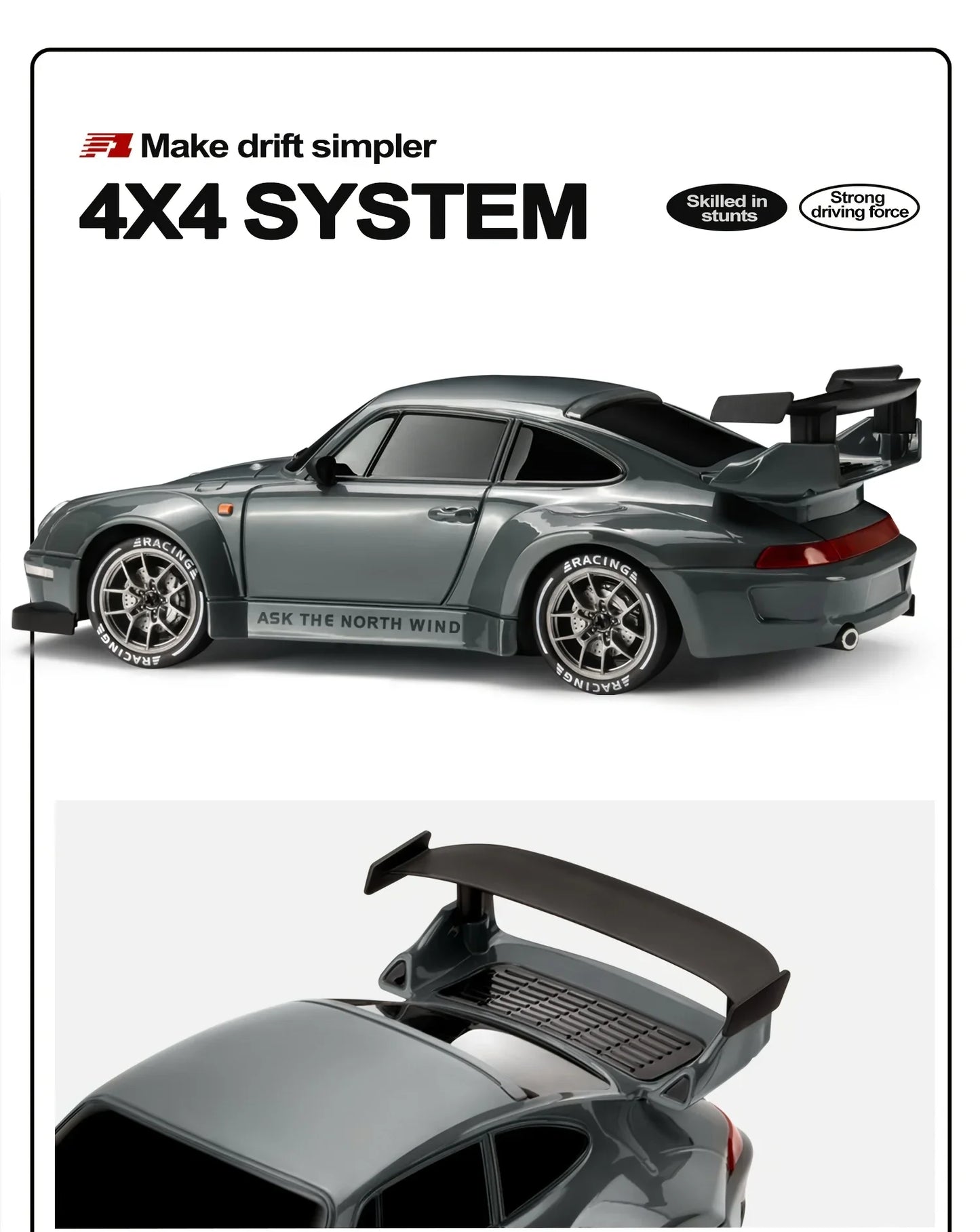 RC Cars 4WD 1:24 High-Speed Drift Car 20KMH with LED Lights Drifting Tires Off-Road Racing Car Sport Toy for Kids and Enthusiast